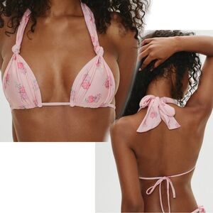 FRANKIES BIKINIS Kealy Triangle Halter Bikini Top Fresh Rose Small